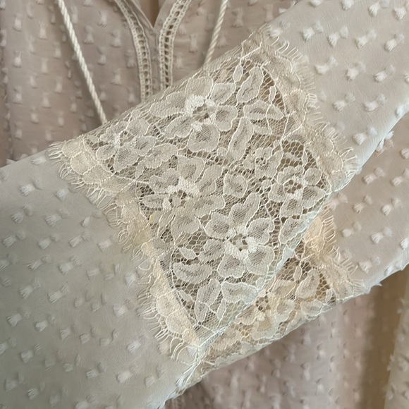 French Dot Cream Semi Sheer Blouse - Picture 4 of 6